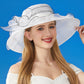 Anna-Kaci Women's Wide Brim Organza Dress Hat with Sheer Ribbon Floral Design for Formal Events and Sun Protection
