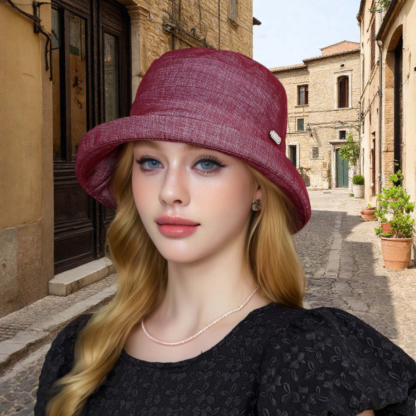 Anna-Kaci Women's Structured Bucket Hat with Pleated Band Design and Wide Brim for Elegant Everyday Sun Protection