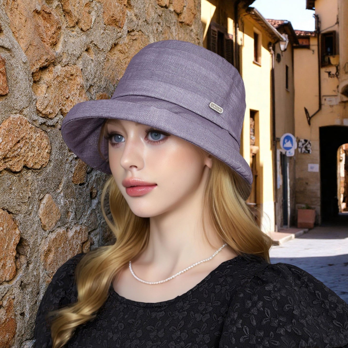 Anna-Kaci Women's Structured Bucket Hat with Pleated Band Design and Wide Brim for Elegant Everyday Sun Protection