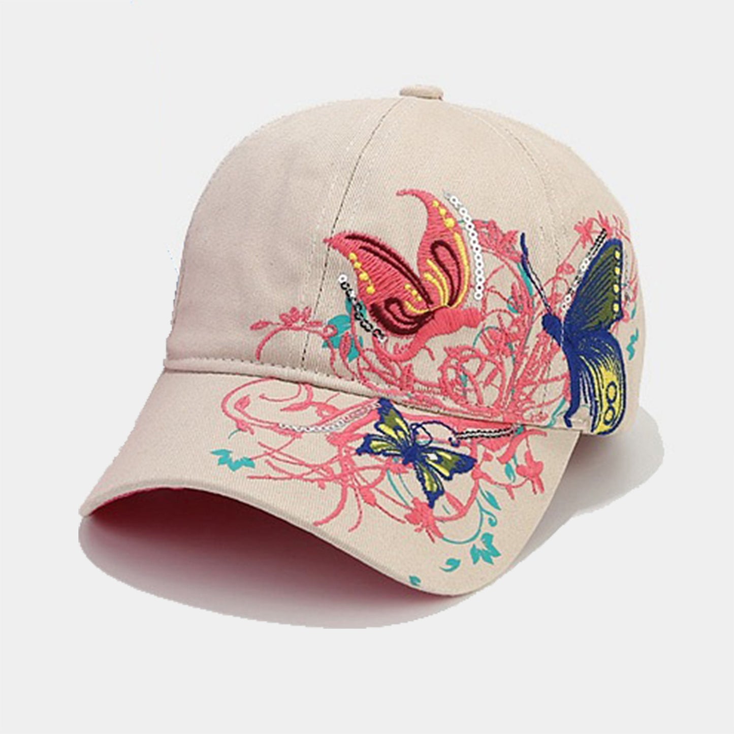 Anna-Kaci Women's Embroidered Butterfly Baseball Cap with Floral Sequin Accents and Curved Brim for Artistic Casual Style