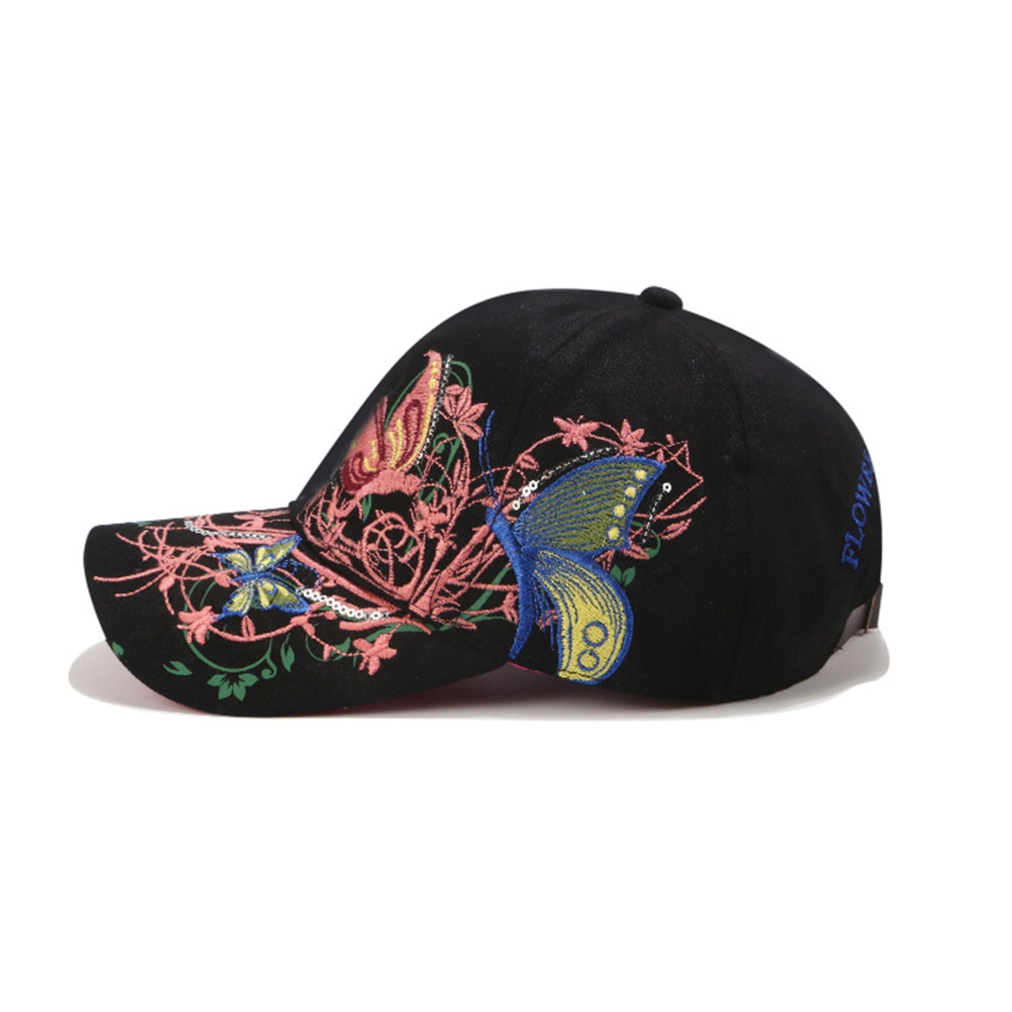 Anna-Kaci Women's Embroidered Butterfly Baseball Cap with Floral Sequin Accents and Curved Brim for Artistic Casual Style