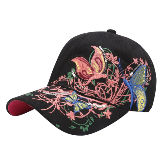 Anna-Kaci Women's Embroidered Butterfly Baseball Cap with Floral Sequin Accents and Curved Brim for Artistic Casual Style