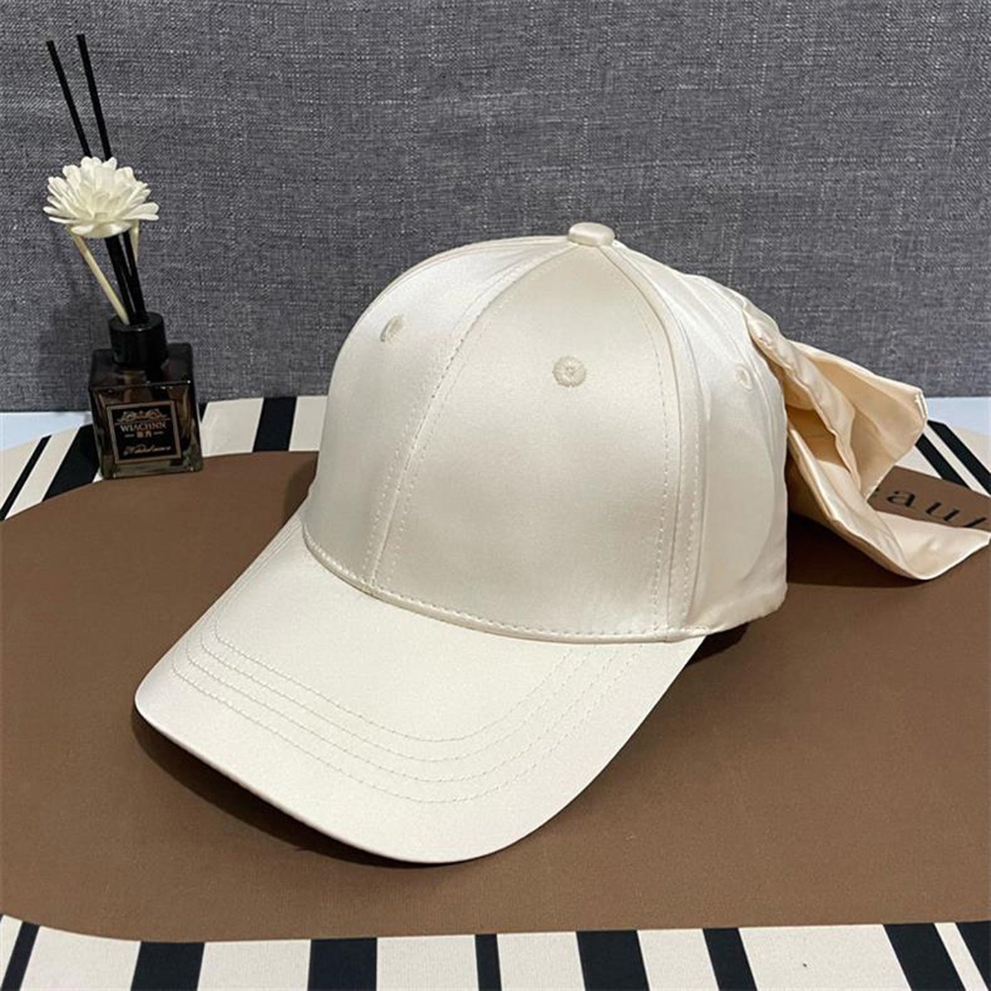 Anna-Kaci Women's Satin Baseball Cap with Back Bow Accent Adjustable Fit and Curved Brim for Chic Casual Style