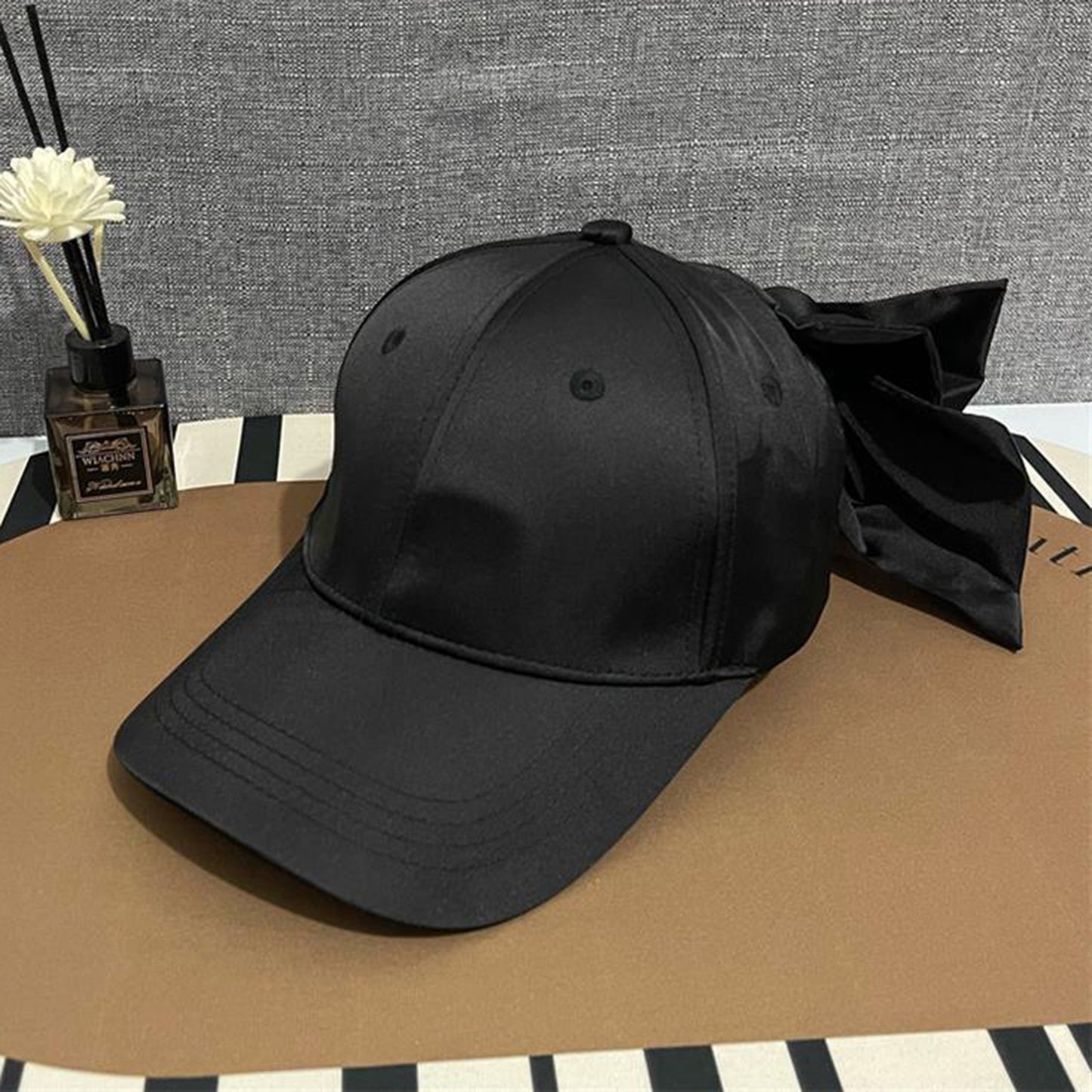 Anna-Kaci Women's Satin Baseball Cap with Back Bow Accent Adjustable Fit and Curved Brim for Chic Casual Style