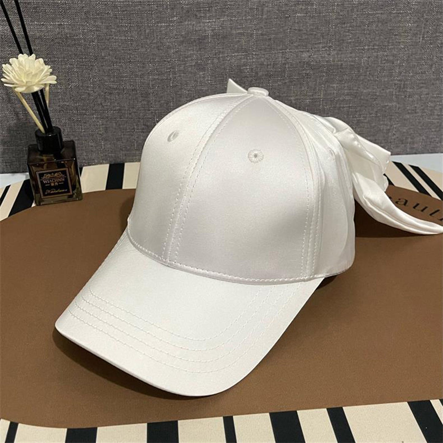 Anna-Kaci Women's Satin Baseball Cap with Back Bow Accent Adjustable Fit and Curved Brim for Chic Casual Style