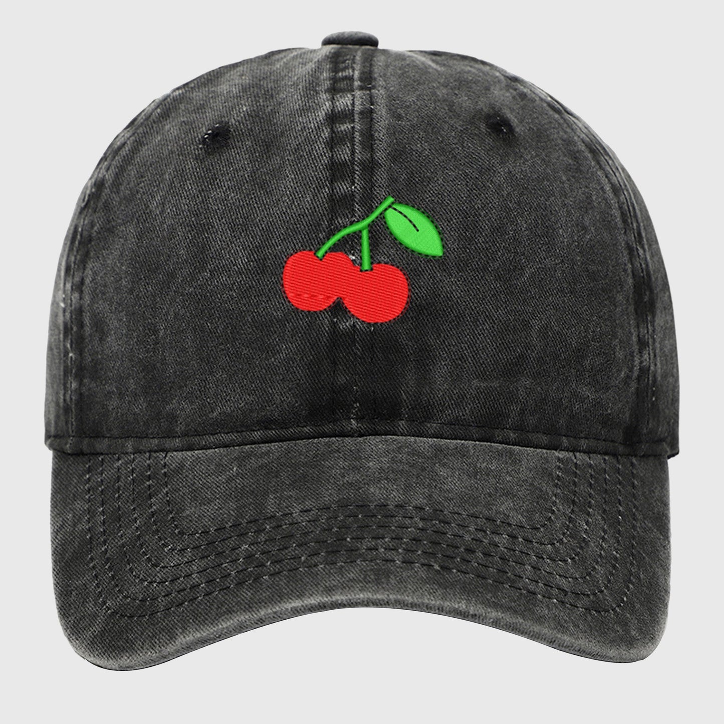 Anna-Kaci Women's Vintage Washed Denim Baseball Cap with Cherry Embroidery