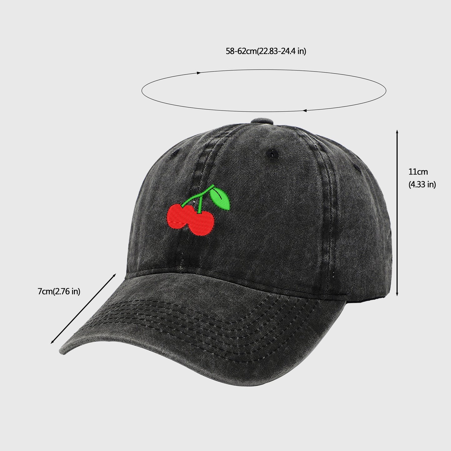 Anna-Kaci Women's Vintage Washed Denim Baseball Cap with Cherry Embroidery