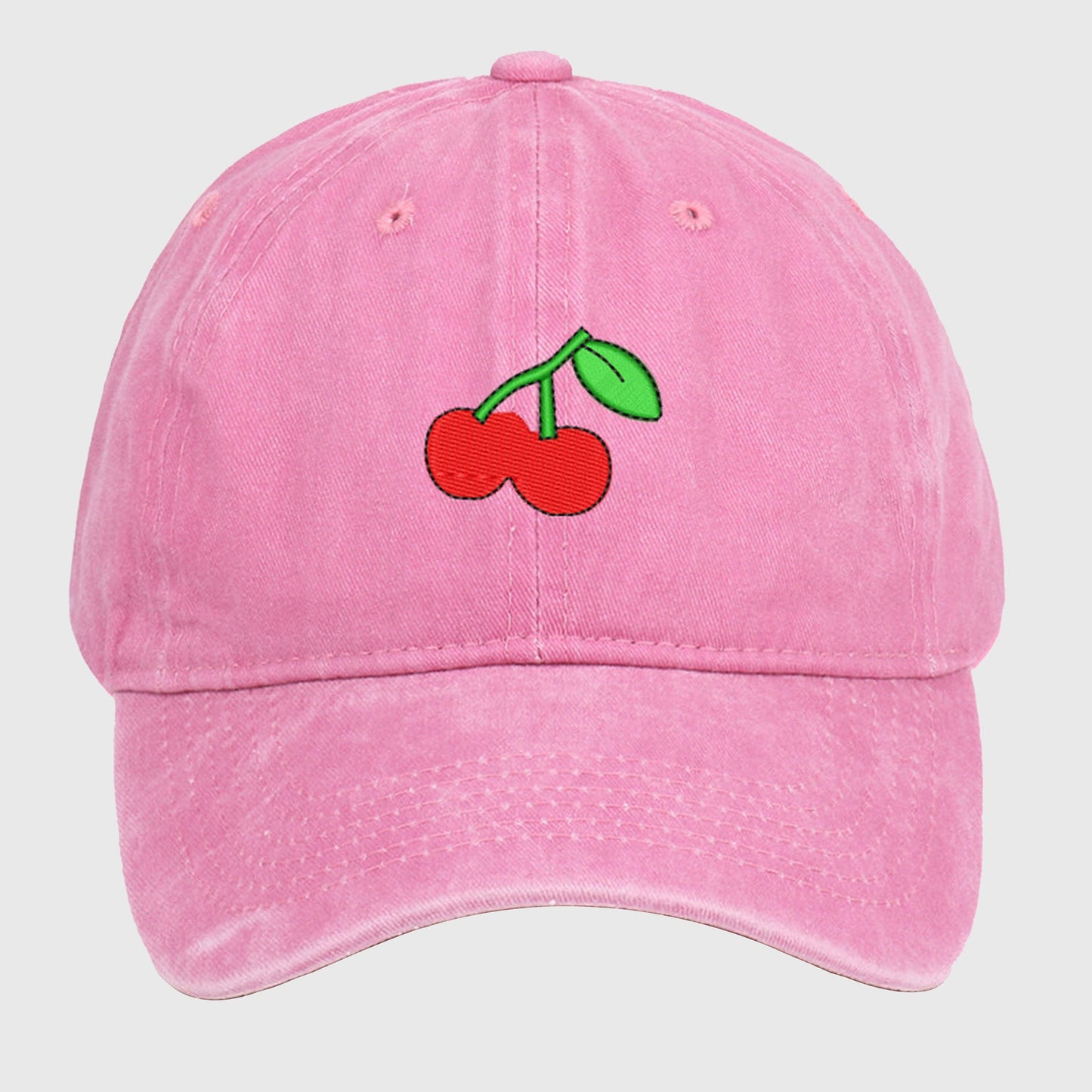 Anna-Kaci Women's Vintage Washed Denim Baseball Cap with Cherry Embroidery