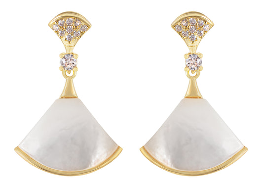 Alilang Cute Golden Tone Crystal Rhinestone Fan Shaped Shell Dangle Earrings Elegant Drop