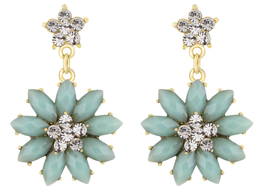 Tuquoise Blue Ss Spring Floral Flower Stud Earrings