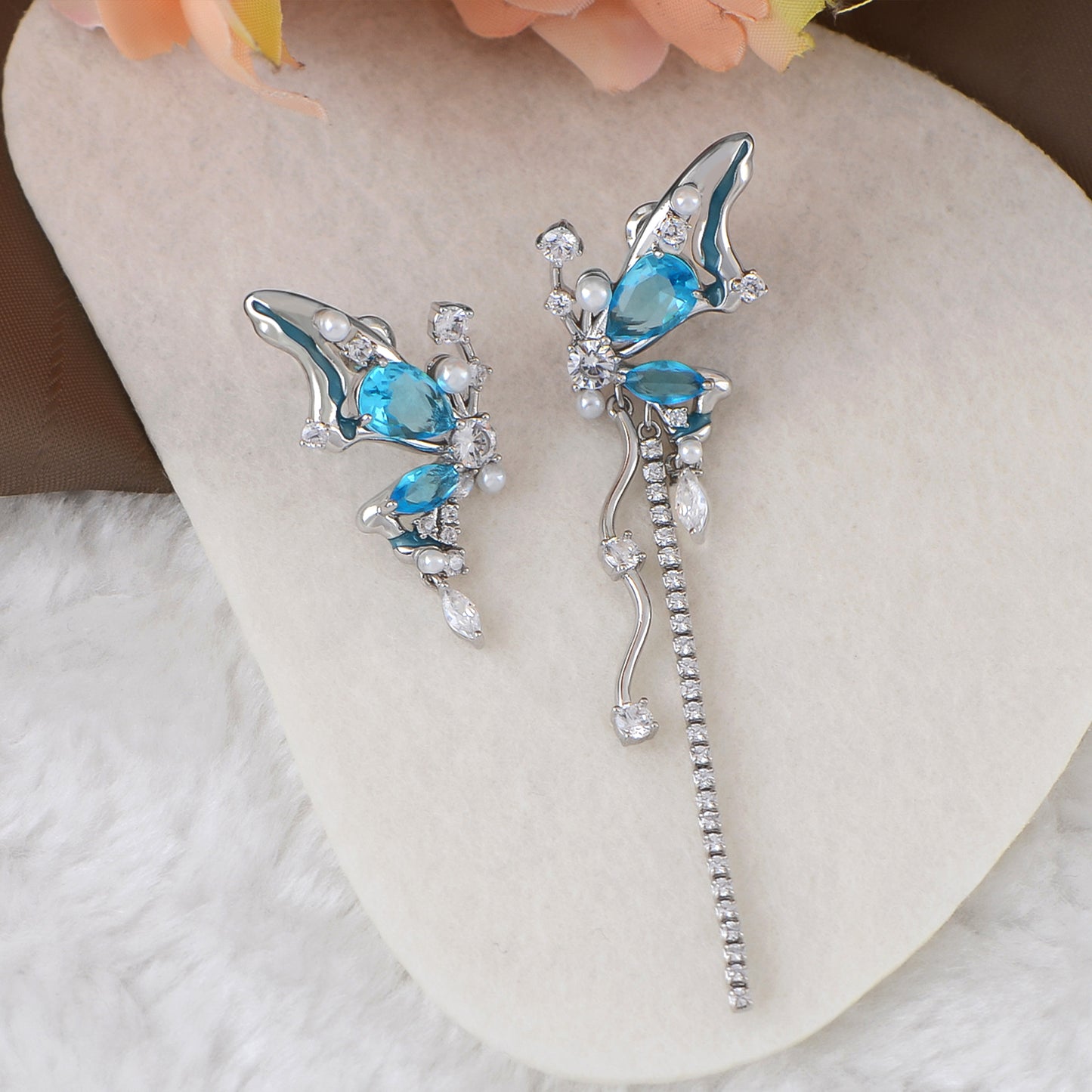 Alilang 925 Sterling Silver Butterfly Drop Dangle Earring Zircon Pendant Tassel Earrings for Women