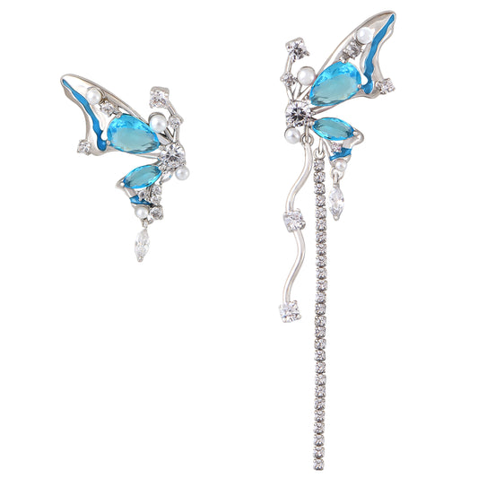 Alilang 925 Sterling Silver Butterfly Drop Dangle Earring Zircon Pendant Tassel Earrings for Women