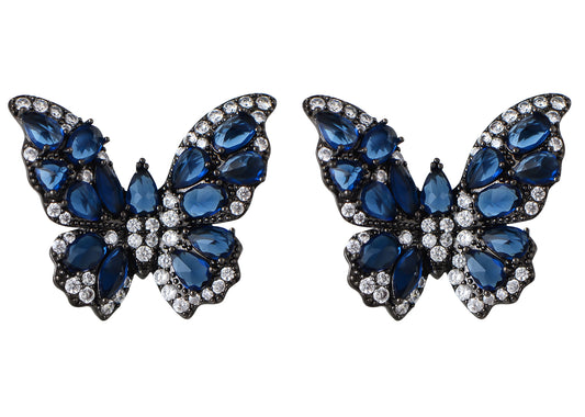 Alilang 14K Gold Plated Zircon Butterfly Stud Earrings Solid 925 Sterling Silver Post for Women