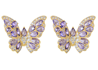 Alilang 14K Gold Plated Zircon Butterfly Stud Earrings Solid 925 Sterling Silver Post for Women