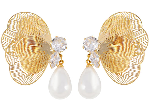 Alilang Butterfly Wings Zircon Dangle Drop Earring Pendant Pearl Stud Earrings 925 Silver Post for Women