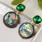 Alilang Natural Abalone Shell Dangle Drop Earring Zircon Baroque Vintage Round Abalone Earrings for Women