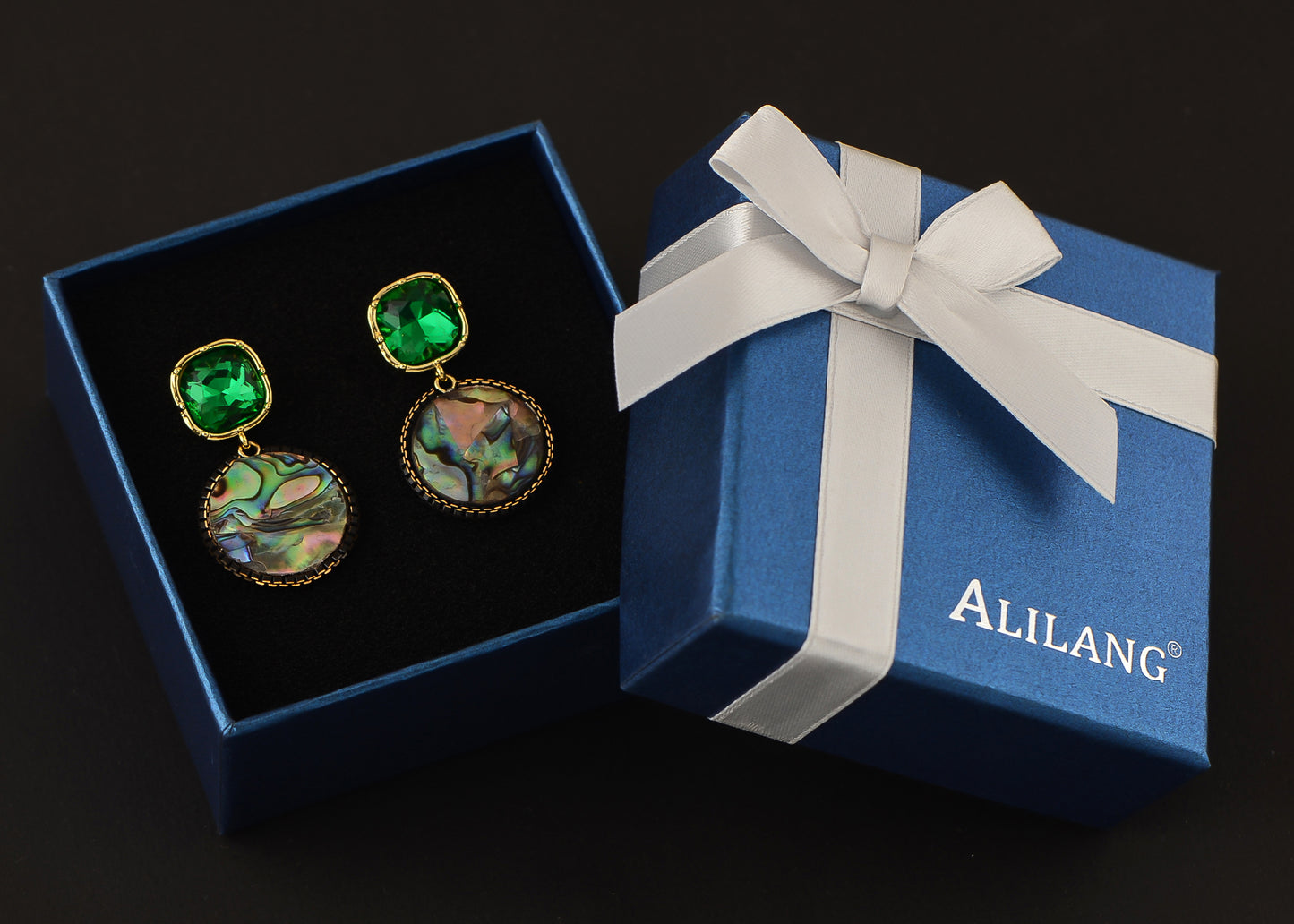 Alilang Natural Abalone Shell Dangle Drop Earring Zircon Baroque Vintage Round Abalone Earrings for Women