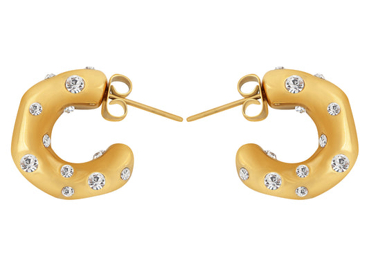 Alilang 18K Gold Plated C-Shaped Geometry Statement Thick Stud Earrings Chunk Open Hoop Earrings