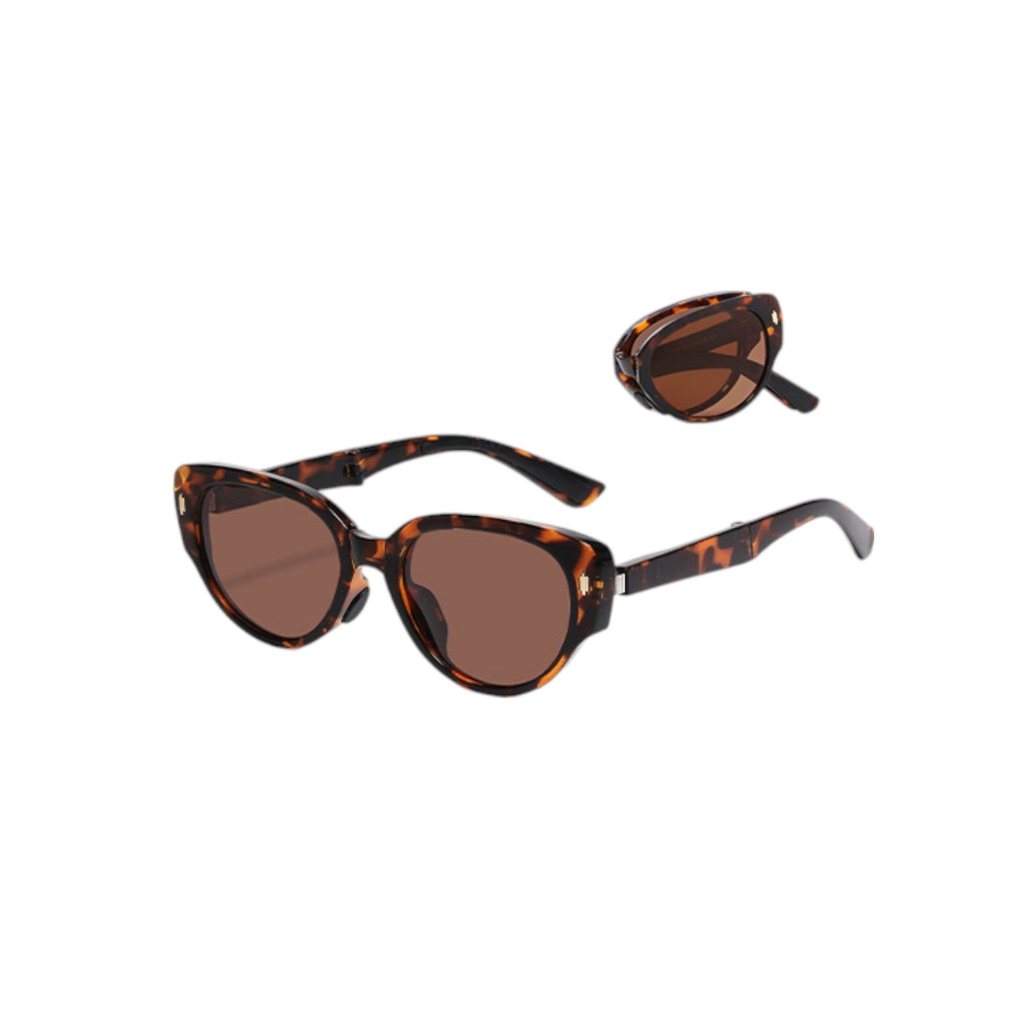 Anna-Kaci Women's Foldable Cat Eye Sunglasses with Compact Round Storage Case and UV Protection