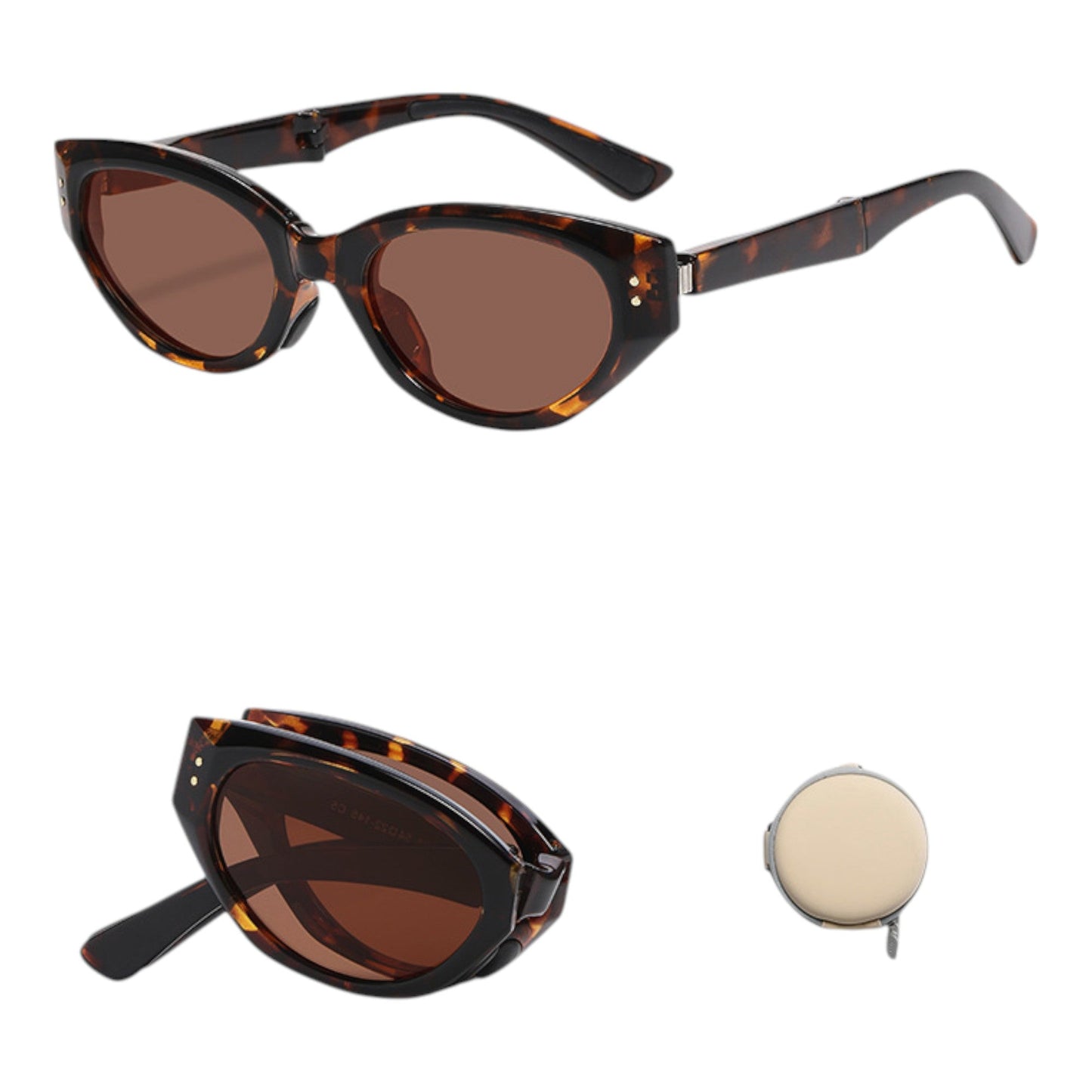 Anna-Kaci Women's Foldable Cat Eye Sunglasses with Compact Round Storage Case and UV Protection