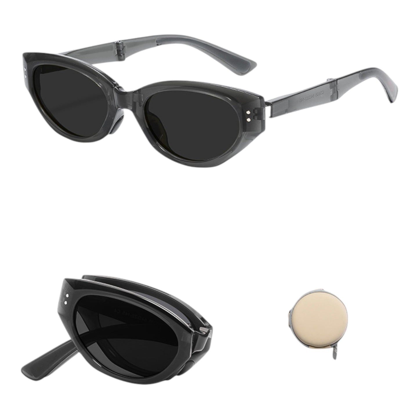 Anna-Kaci Women's Foldable Cat Eye Sunglasses with Compact Round Storage Case and UV Protection