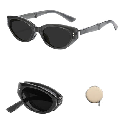 Anna-Kaci Women's Foldable Cat Eye Sunglasses with Compact Round Storage Case and UV Protection