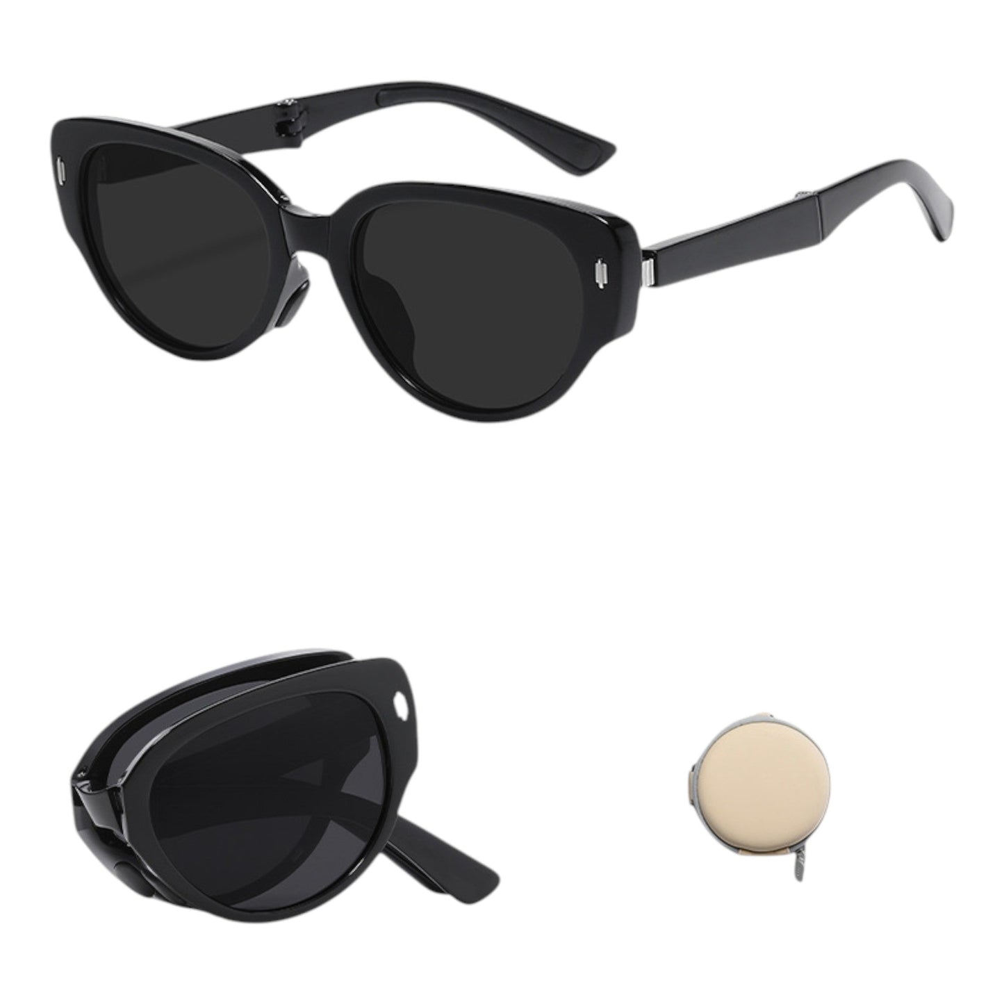 Anna-Kaci Women's Foldable Tortoiseshell Cat Eye Sunglasses with UV Protection and Compact Storage Case