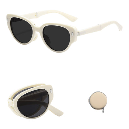 Anna-Kaci Women's Foldable Tortoiseshell Cat Eye Sunglasses with UV Protection and Compact Storage Case