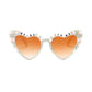 Anna-Kaci Women's Heart-Shaped Bride to Be Sunglasses with Rhinestone and Pearl Embellishments for Bachelorette Party
