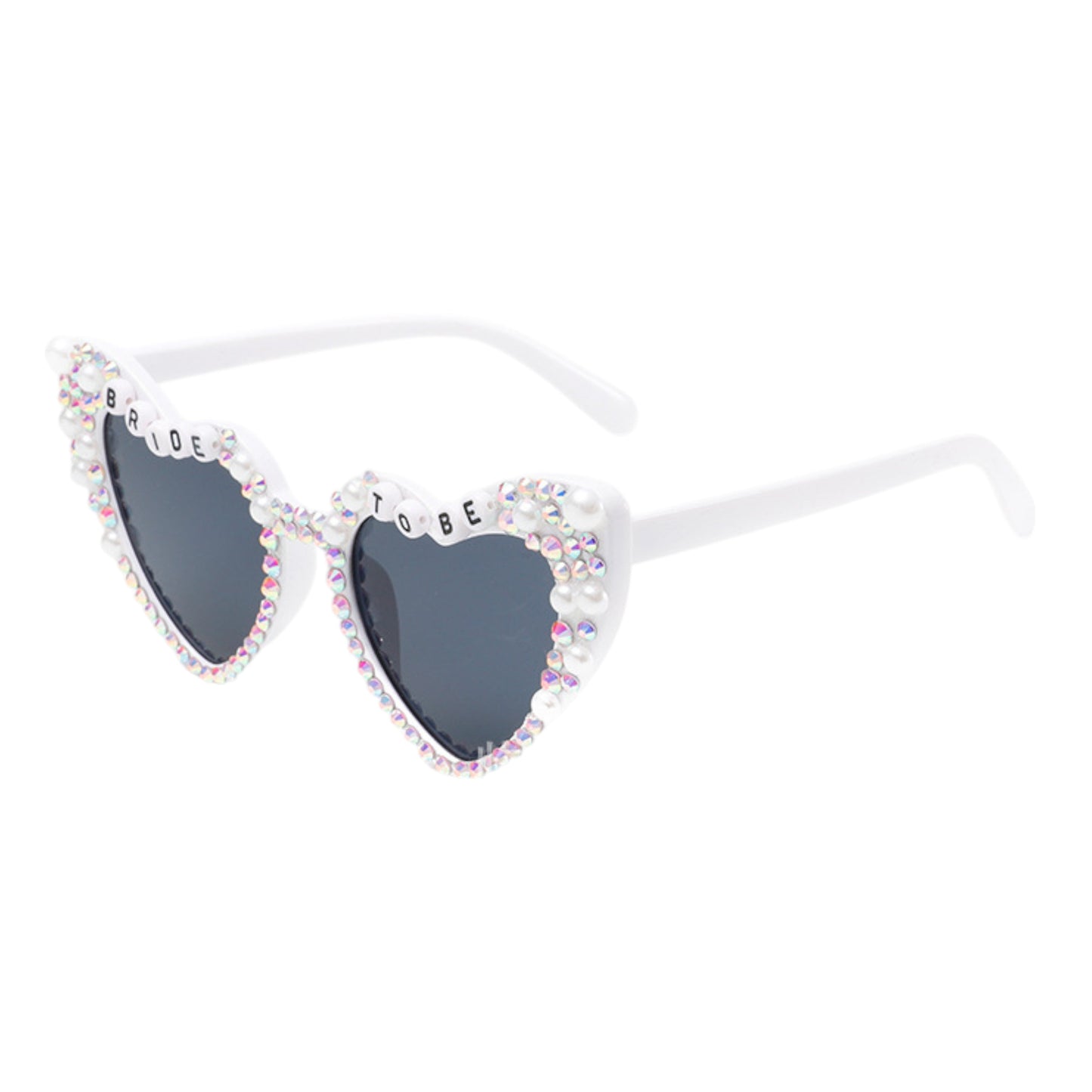 Anna-Kaci Women's Heart-Shaped Bride to Be Sunglasses with Rhinestone and Pearl Embellishments for Bachelorette Party