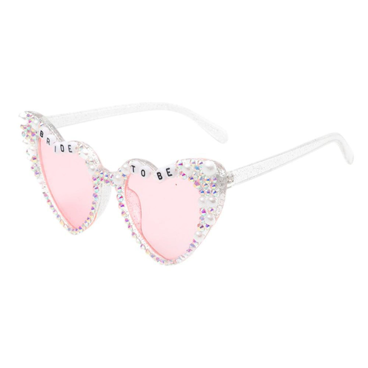 Anna-Kaci Women's Heart-Shaped Bride to Be Sunglasses with Rhinestone and Pearl Embellishments for Bachelorette Party