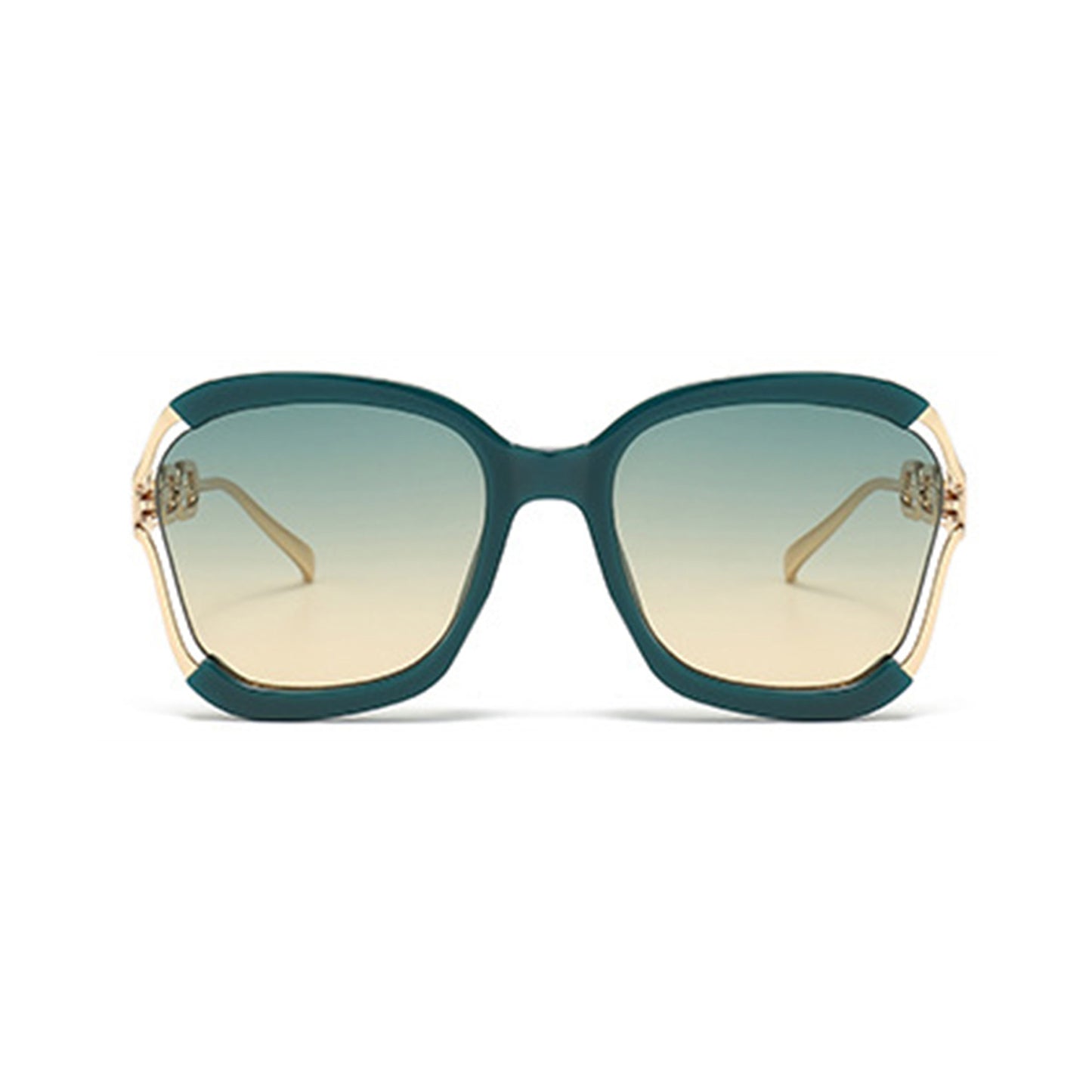 Anna-Kaci Women's Oversized Square Sunglasses with Cutout Chain Link Arms and Glamorous Metal Trim Detailing