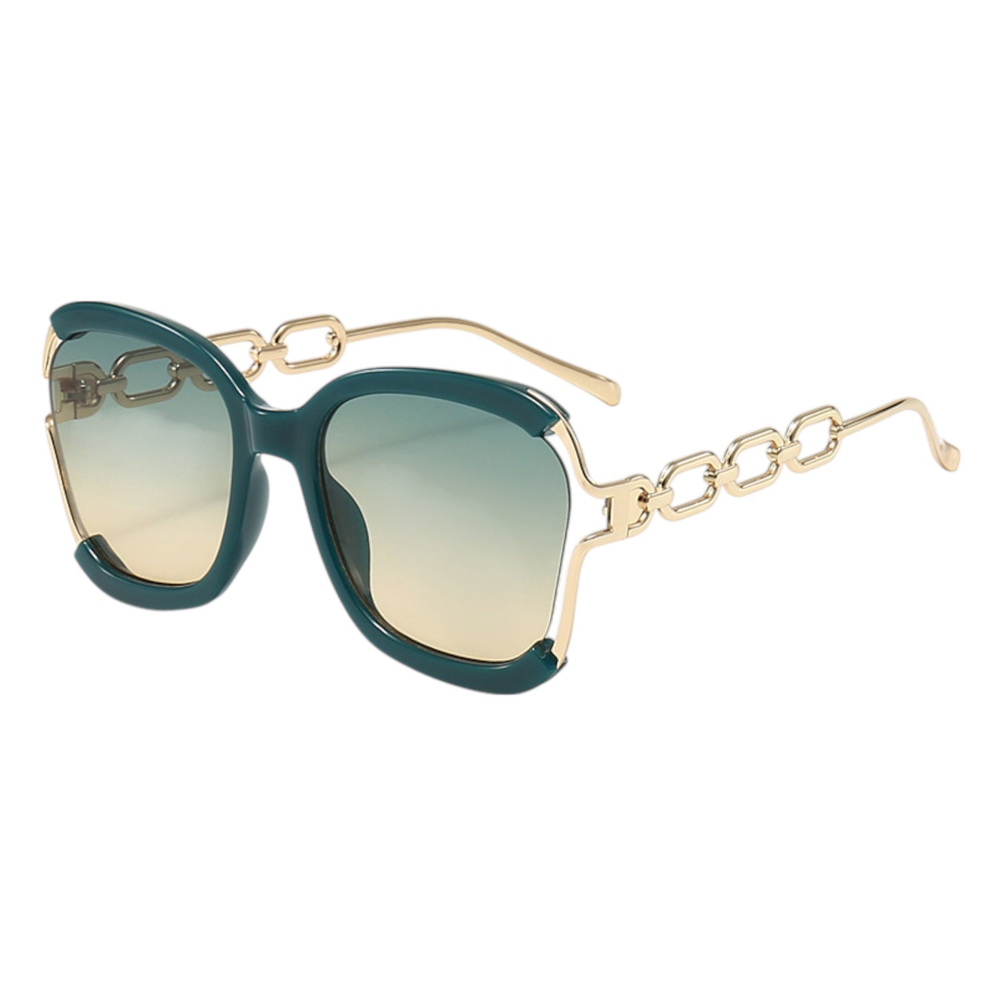 Anna-Kaci Women's Oversized Square Sunglasses with Cutout Chain Link Arms and Glamorous Metal Trim Detailing
