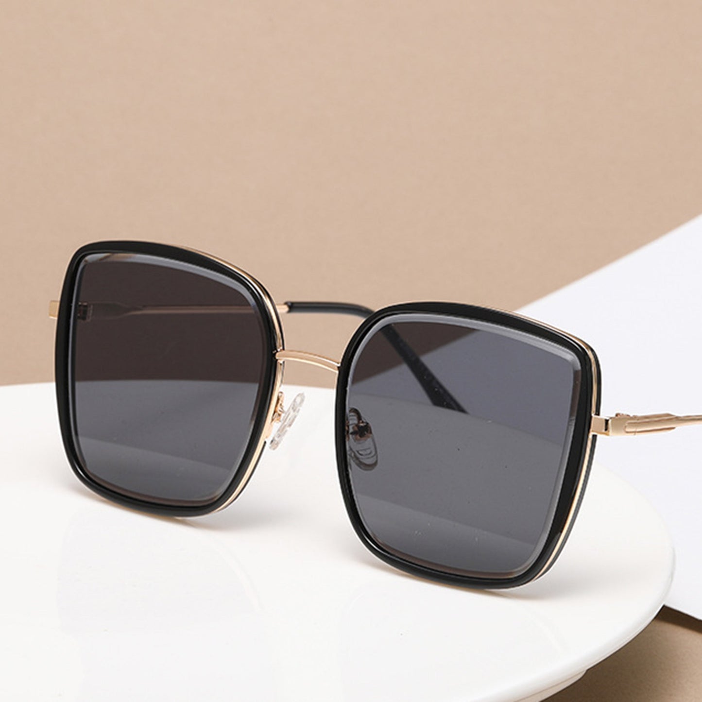 Anna-Kaci Women's Minimalist Square Frame Sunglasses with Slim Metal Arms and Flat Top Bridge Design for Everyday Wear