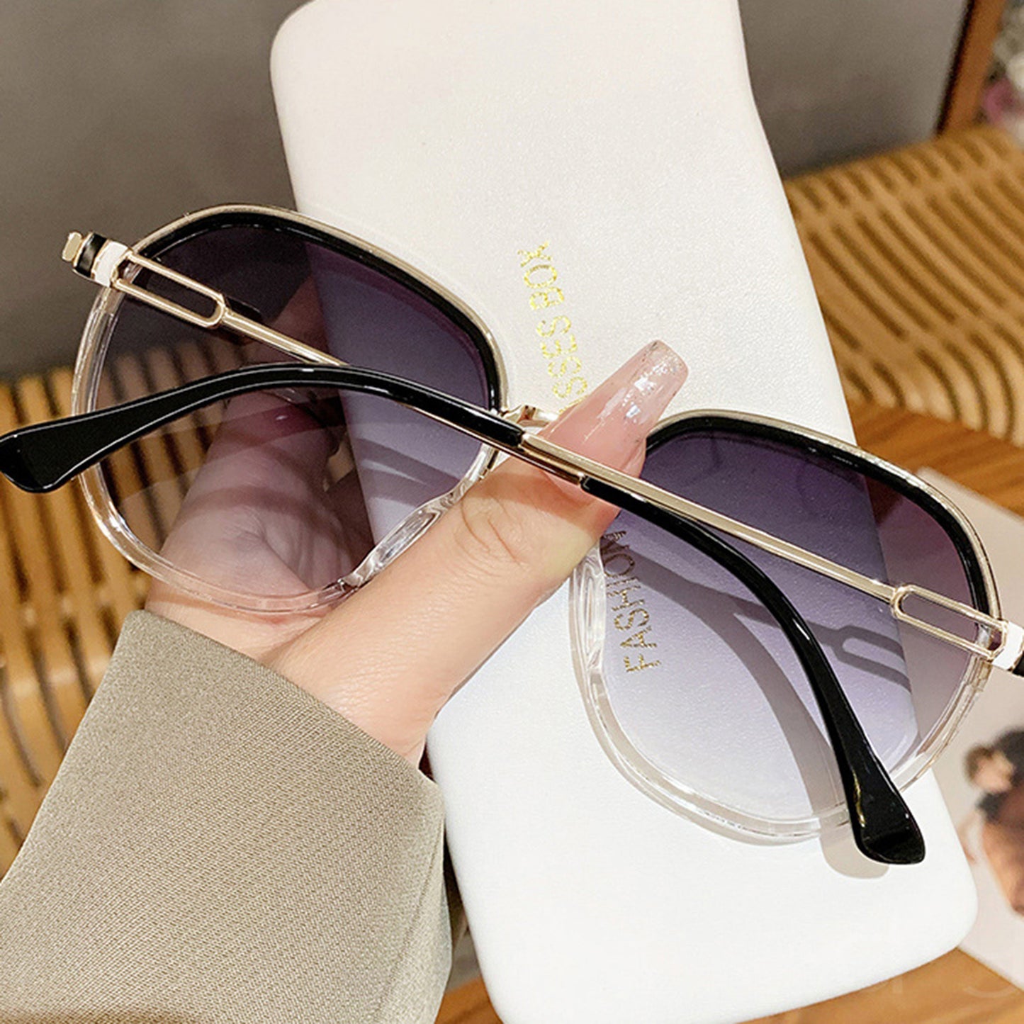 Anna-Kaci Women's Fashion Round Gradient Lens Sunglasses with Metal Arms and Transparent Frame Design for Modern Everyday Style