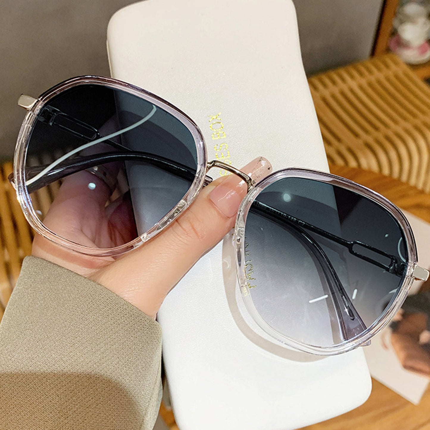 Anna-Kaci Women's Fashion Round Gradient Lens Sunglasses with Metal Arms and Transparent Frame Design for Modern Everyday Style