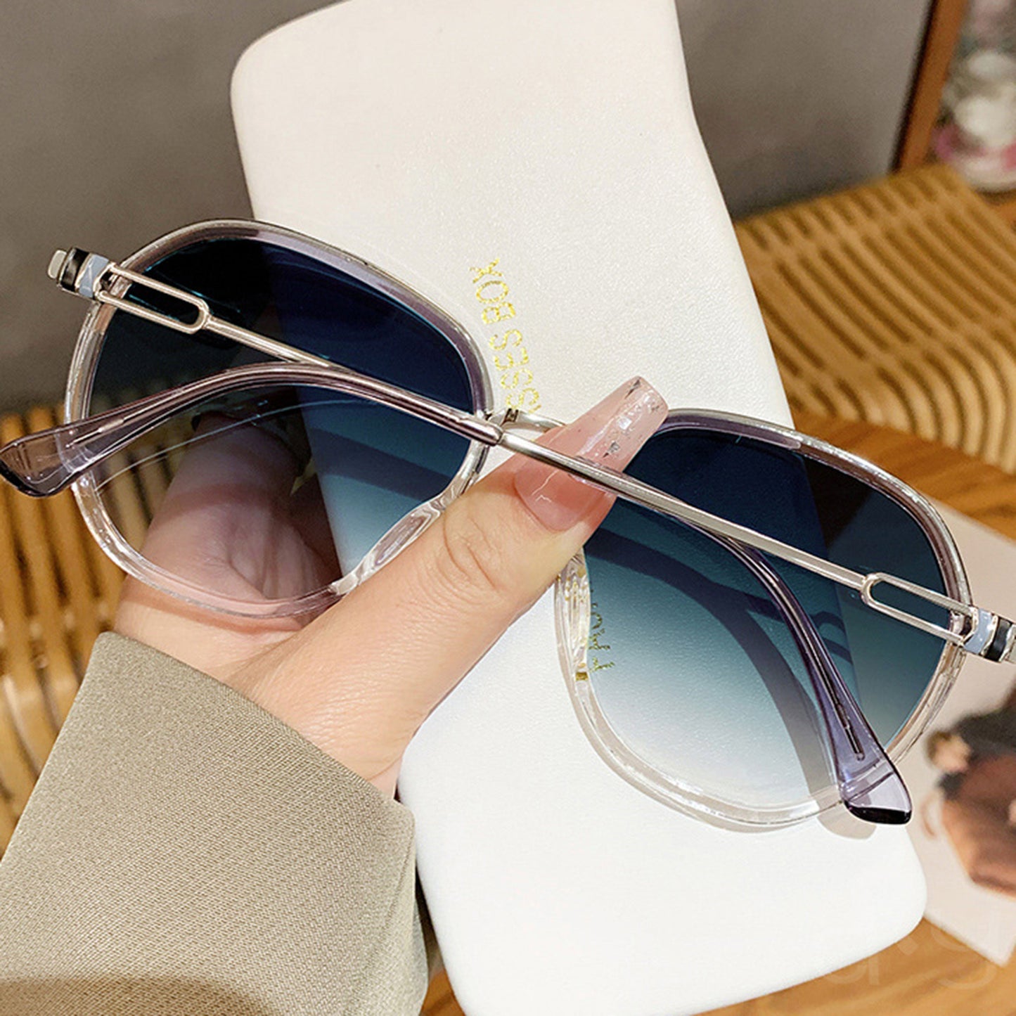 Anna-Kaci Women's Fashion Round Gradient Lens Sunglasses with Metal Arms and Transparent Frame Design for Modern Everyday Style