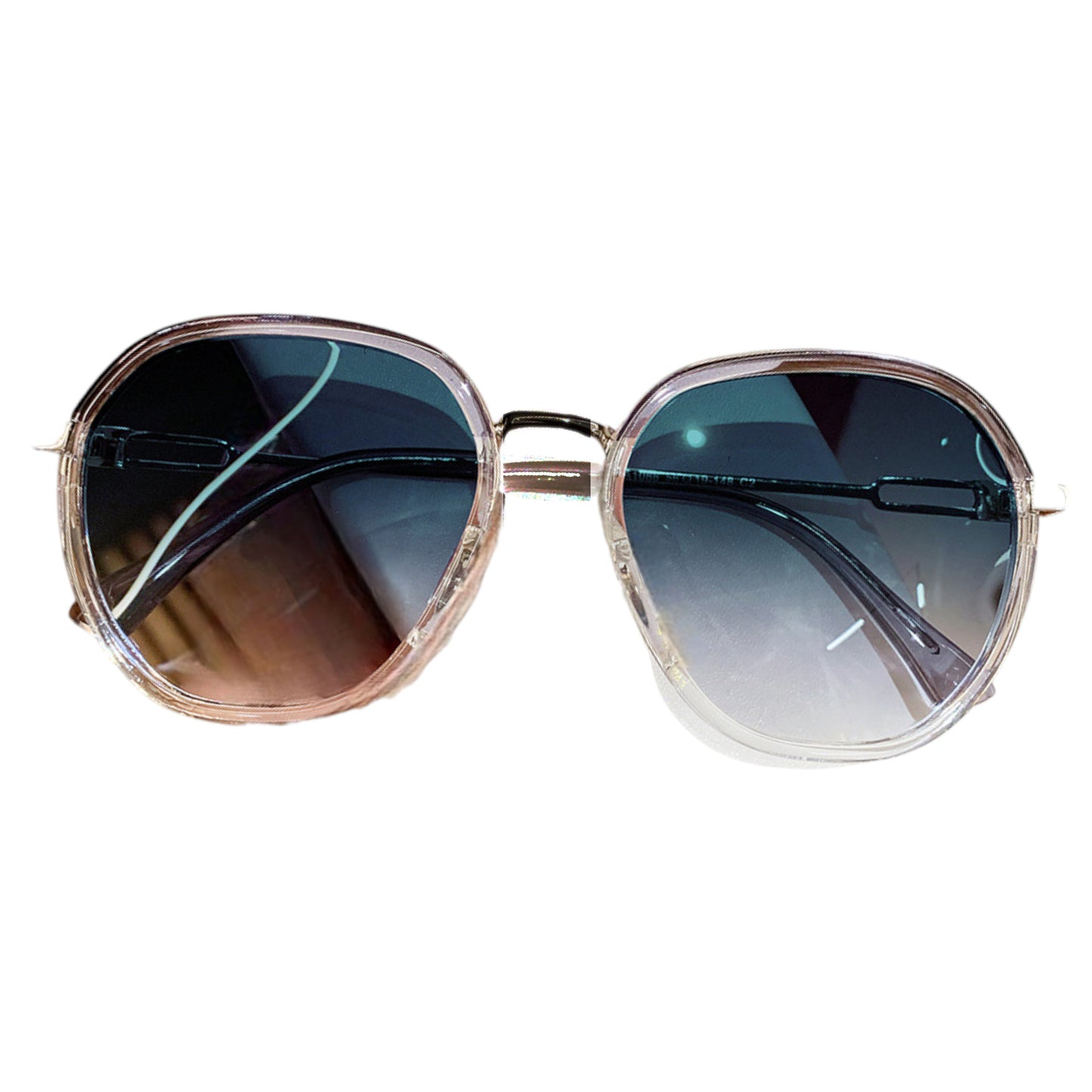 Anna-Kaci Women's Fashion Round Gradient Lens Sunglasses with Metal Arms and Transparent Frame Design for Modern Everyday Style