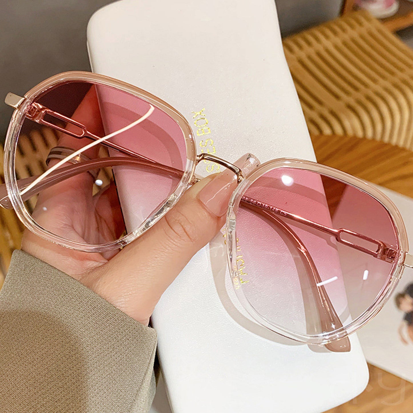 Anna-Kaci Women's Fashion Round Gradient Lens Sunglasses with Metal Arms and Transparent Frame Design for Modern Everyday Style