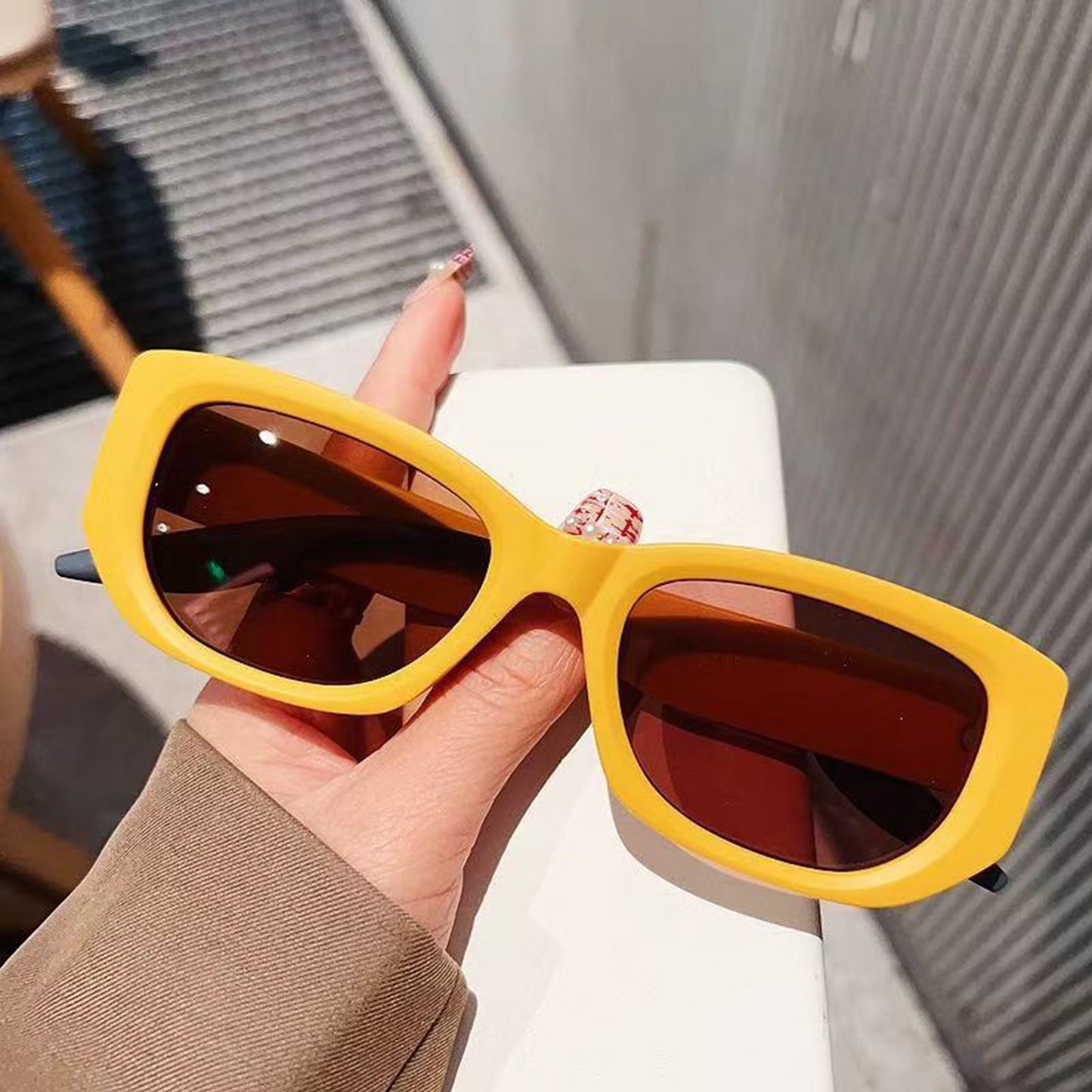 Anna-Kaci Women's Retro Thick Frame Cat Eye Sunglasses with Contrasting Arms and UV400 Protective Lenses for Bold Everyday Looks