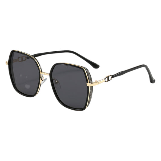 Anna-Kaci Women's Oversized Square Sunglasses with Dual Layer Frame and Gold Temple Accent UV400 Dark Lenses