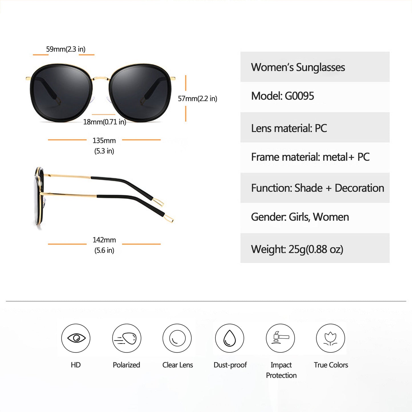 Anna-Kaci Women's Retro Round Metal & PC Polarized Sunglasses