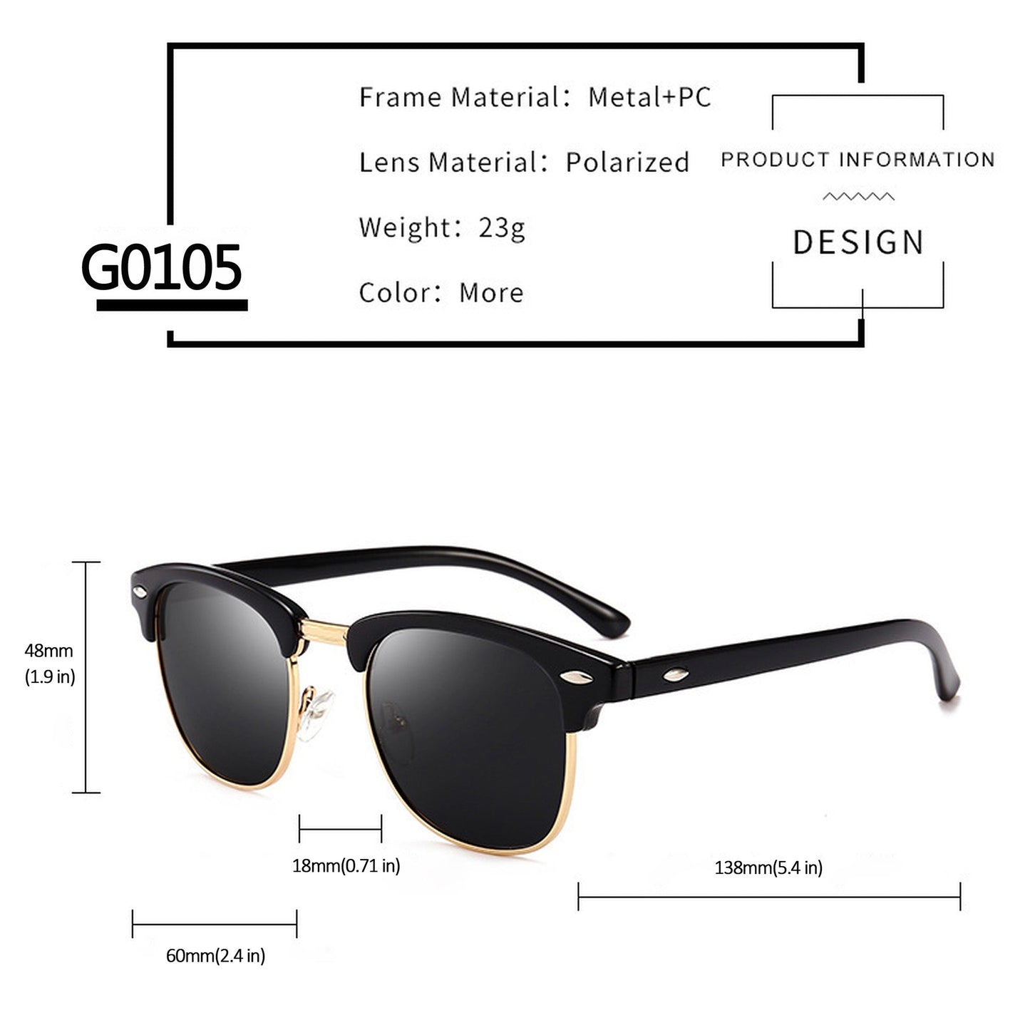 Anna-Kaci Men's Polarized Clubmaster Sunglasses-Metal & PC Frame Retro Style Shades