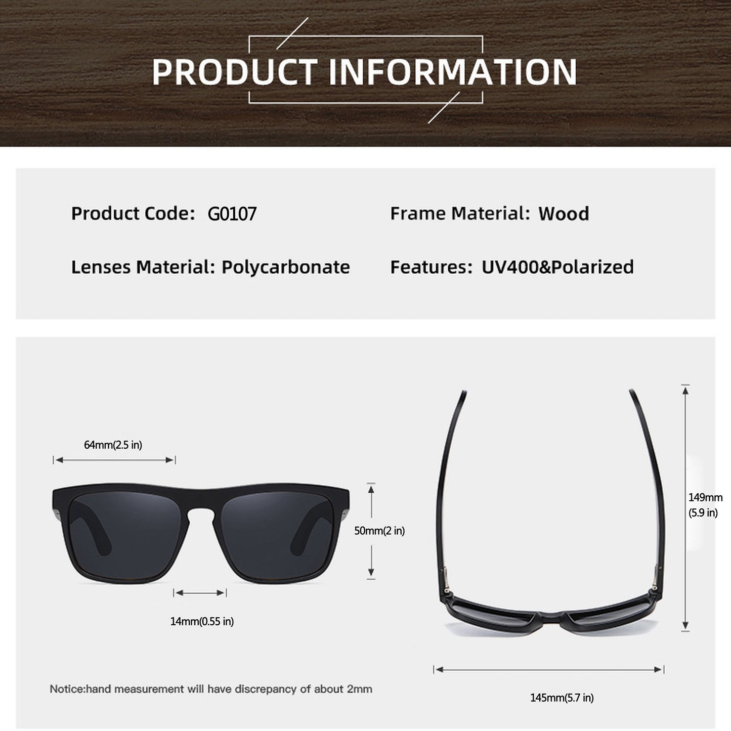 Anna-Kaci Men's Wooden Frame Polarized Sunglasses-UV400 Protection