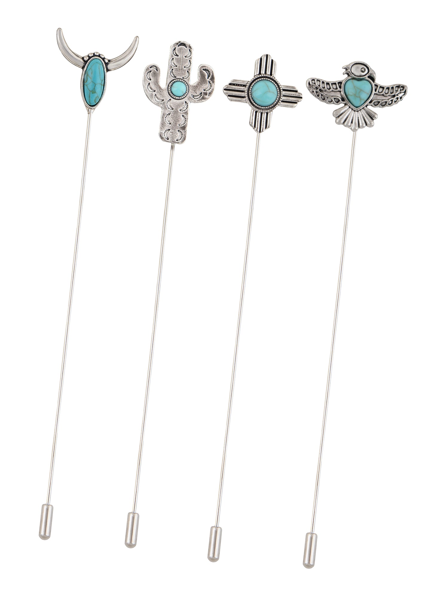 Alilang Women's Vintage Turquoise Cactus Eagle Bird Hatpin Set Jewelry For Hats 5in, Scarves, And Cardigans, Lapel Stick Pack Of 1/3