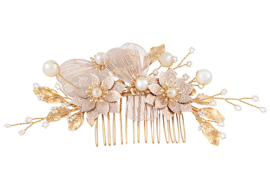 Alilang Bridal Wedding Flower Leaves Pearl Butterfly Headpiece Crystal Rhinestone Hair Accessory Hair Side Comb For Women