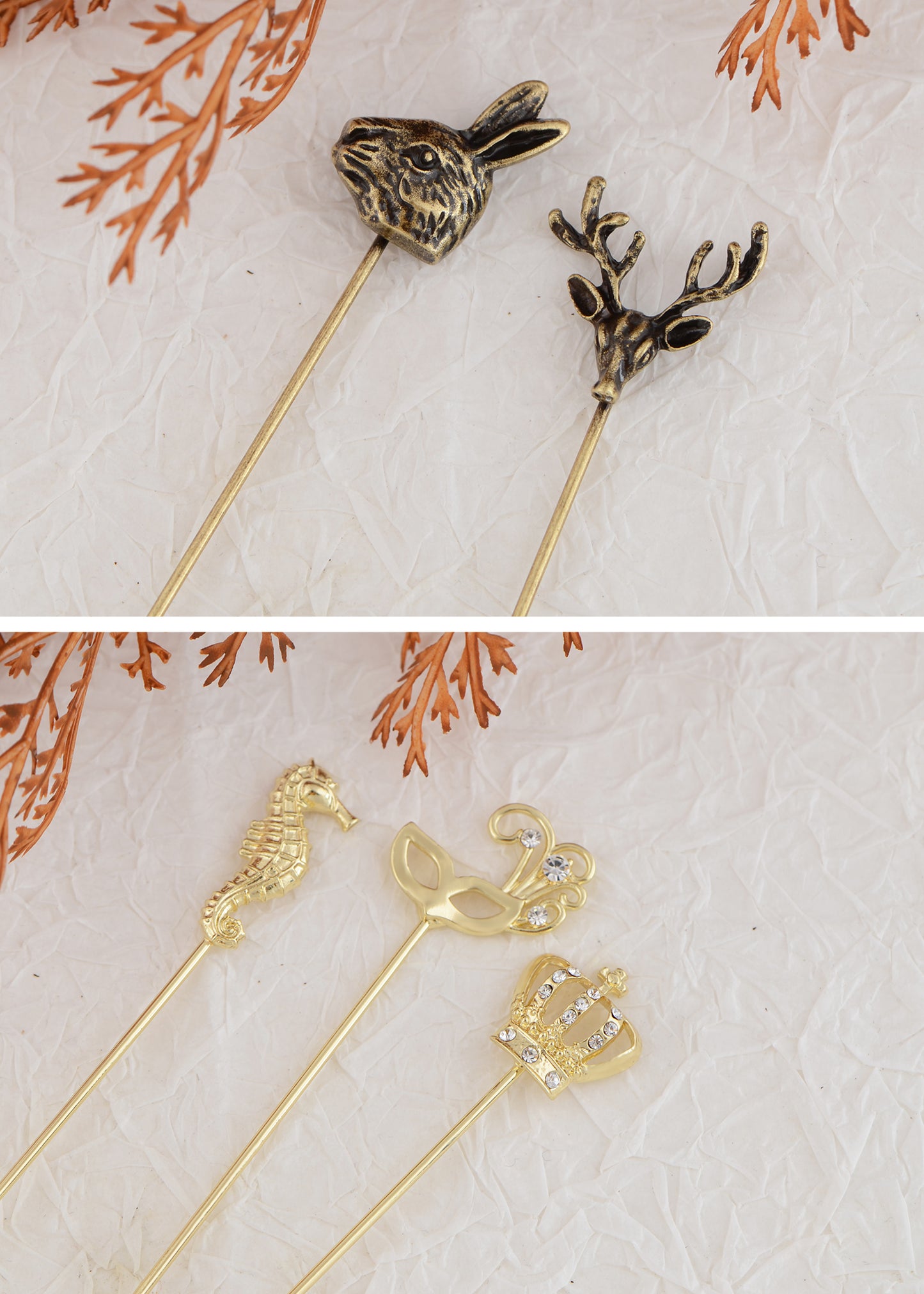 Alilang 5Pcs/ 3Pcs Hat Pin Golden Vintage Style Safety Pins Brooches Suit Tie Hat Scarf Badge set Jewelry Accessories