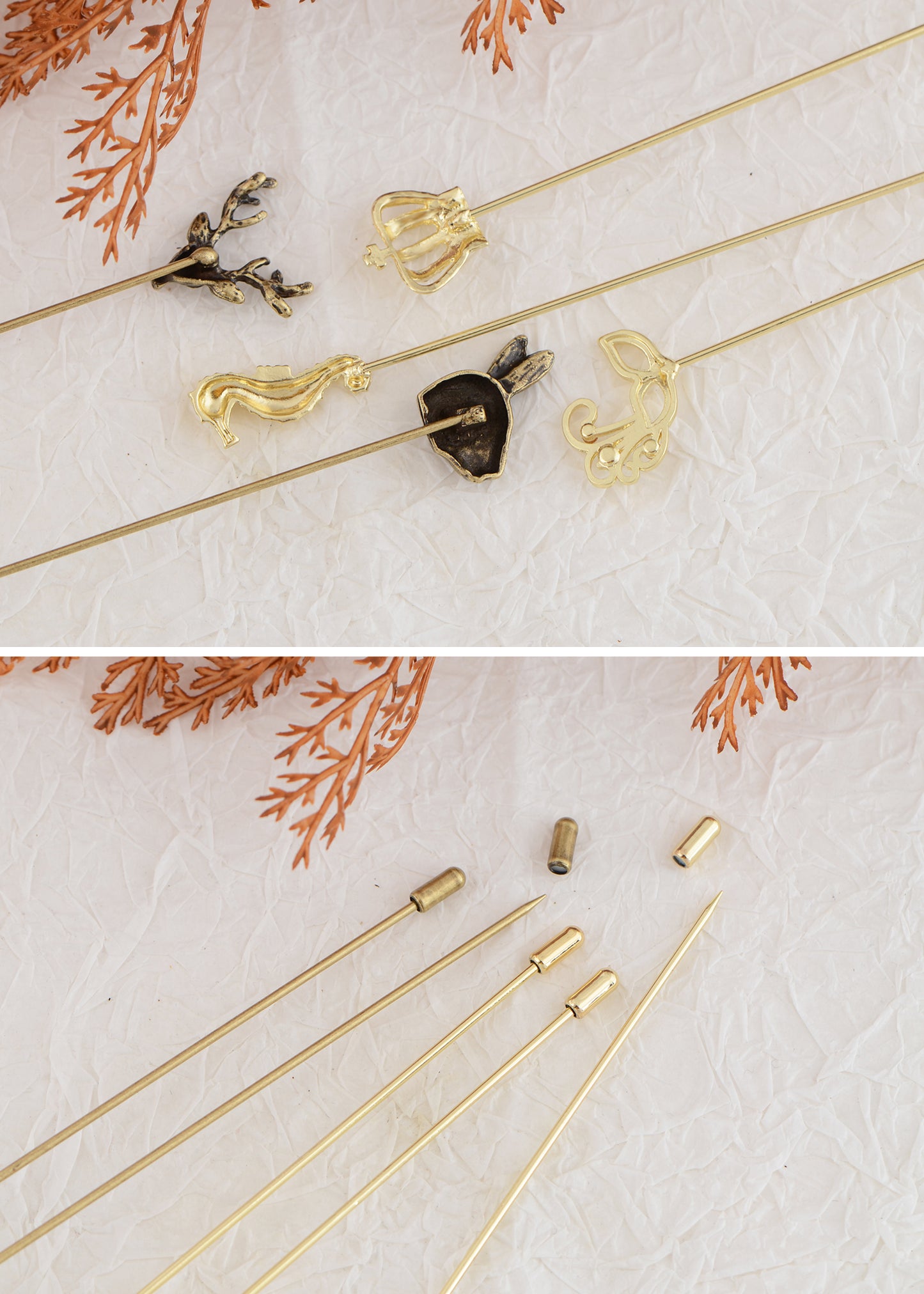 Alilang 5Pcs/ 3Pcs Hat Pin Golden Vintage Style Safety Pins Brooches Suit Tie Hat Scarf Badge set Jewelry Accessories