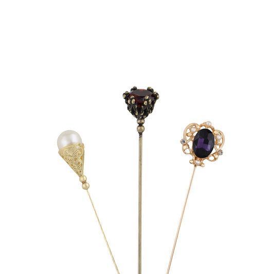 Alilang 3Pcs Vintage Style 5 Inches Long Handle Hat and Lapel Pins with Flexible Bendable Design for Secure Fit on Hats, Scarves, and Suits