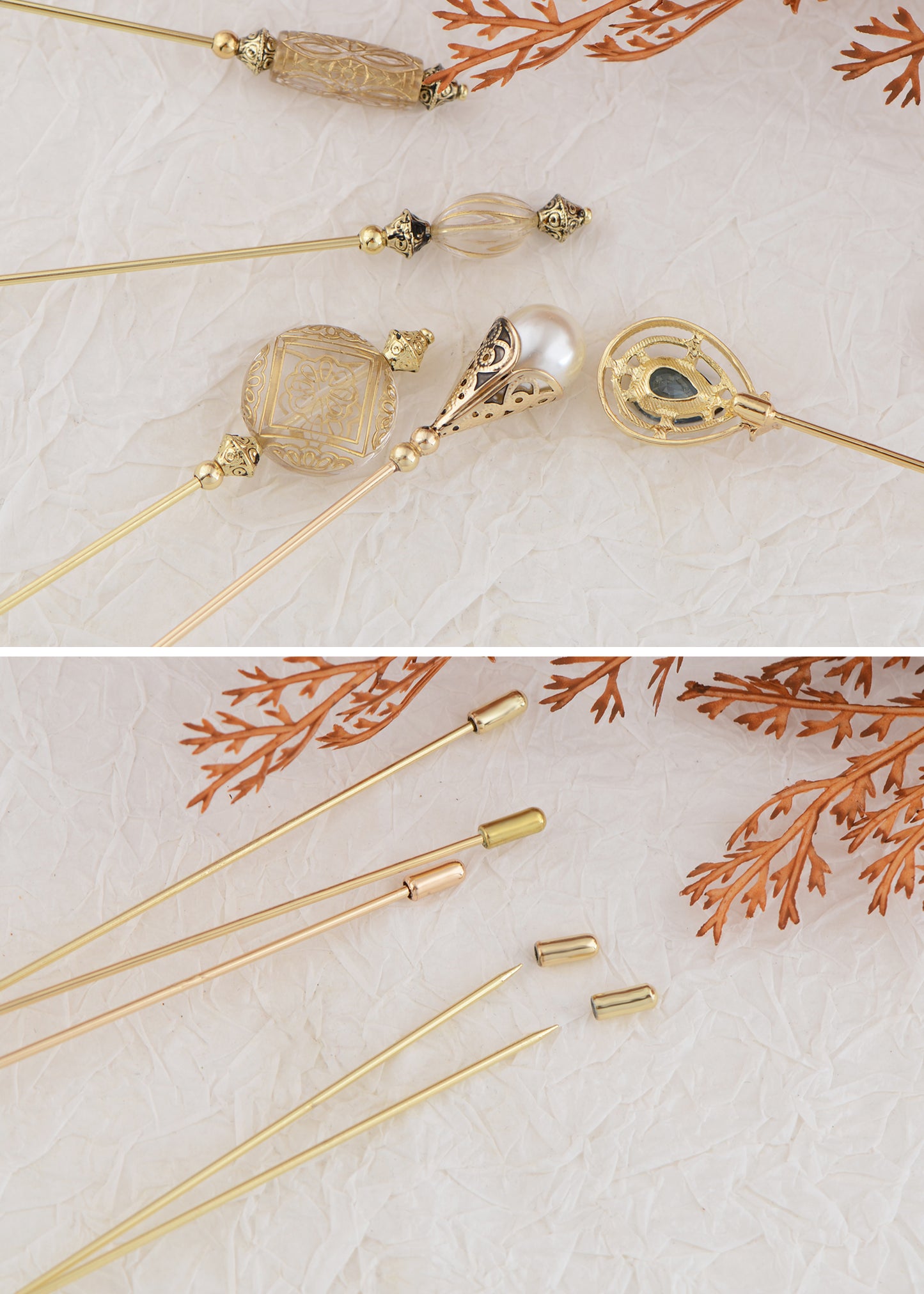 Alilang 5Pcs/ 3Pcs Hat Pin Golden Vintage Style Safety Pins Brooches Suit Tie Hat Scarf Badge set Jewelry Accessories